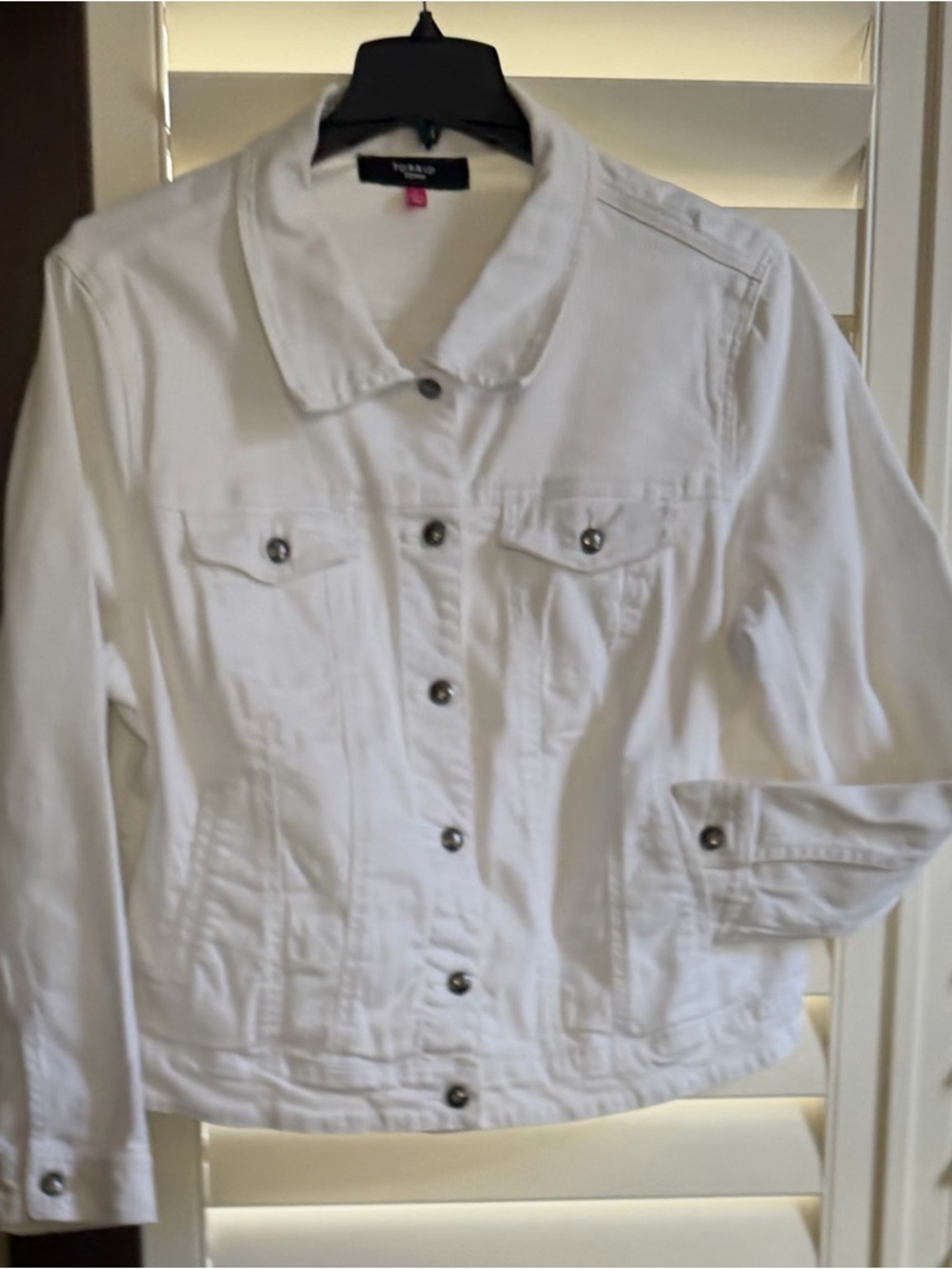 Torrid White Jean Jacket with silver tone metal buttons
